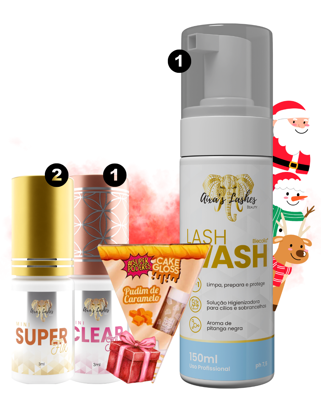 Kit Ho Ho Ho - 2 SUPER 3ML + 1 CLEAR 3ML + 1 WASH + GLOSS PUDIM