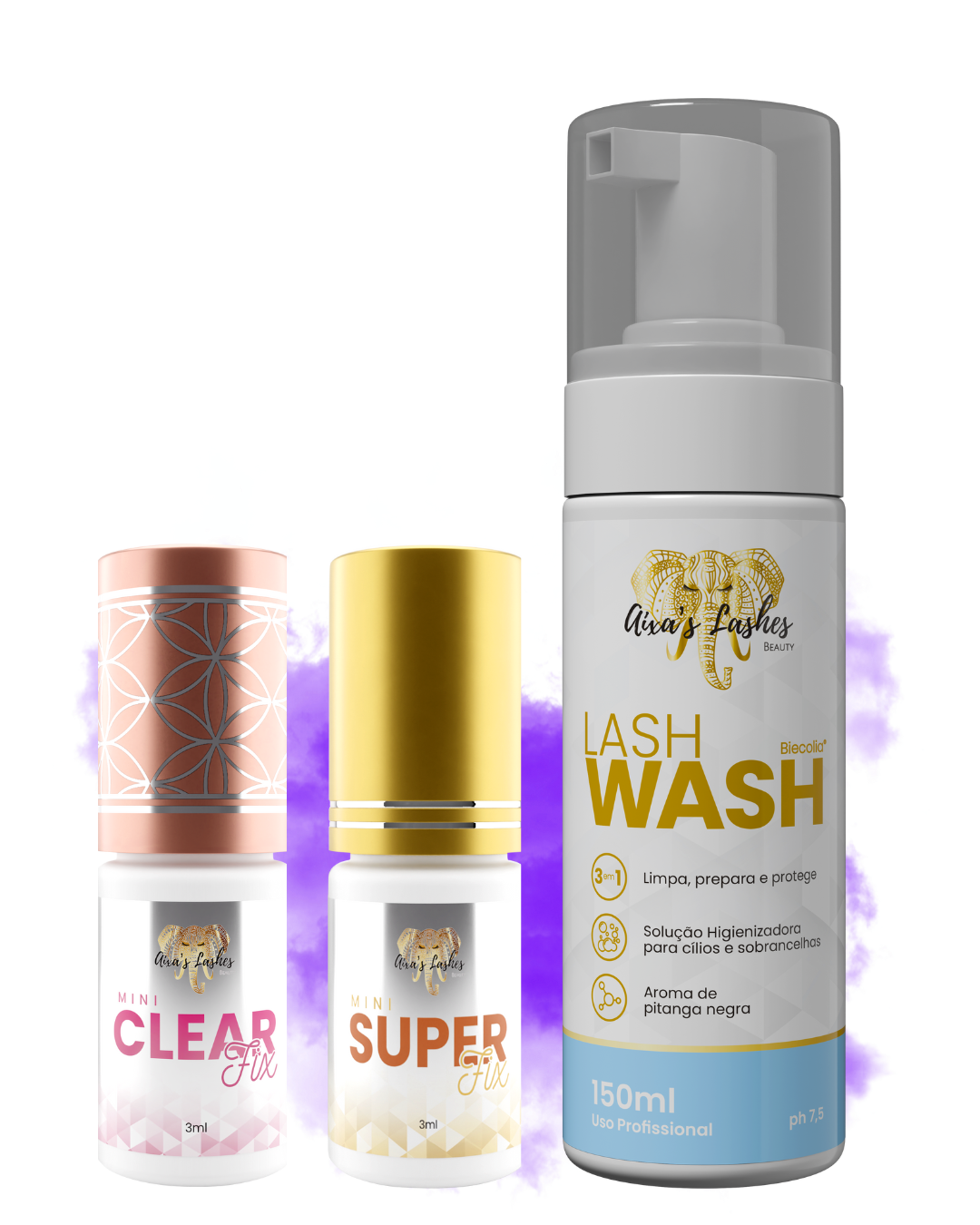 Trio - Clear 3ml + Super 3ml + Lash Wash ( Pump )+ BOLSA GLITTER