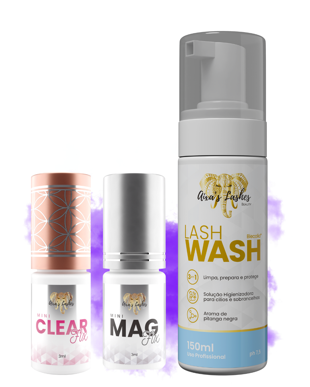 Trio Clear 3ml + Mag 3ml + Lash Wash ( Pump )+ BOLSA GLITTER