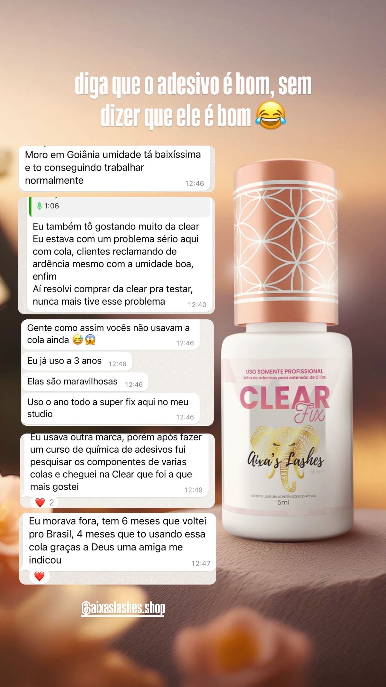 CLEAR FIX – Cola transparente para extensão de cílios – Umidade Adaptável Premium