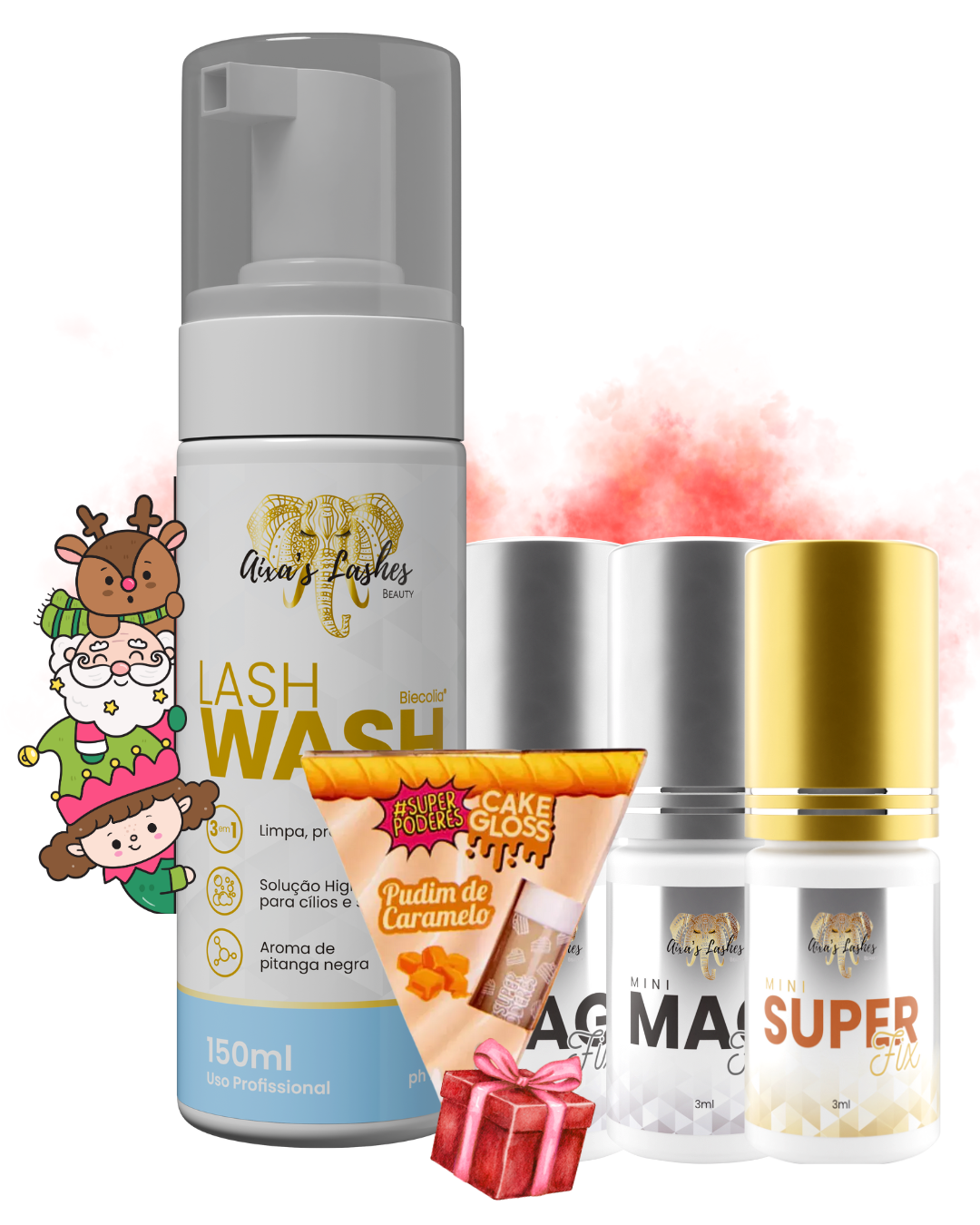 Kit Hena Natalina - 2 MAG 3ML + 1 SUPER 3ML + 1 WASH + GLOSS PUDIM